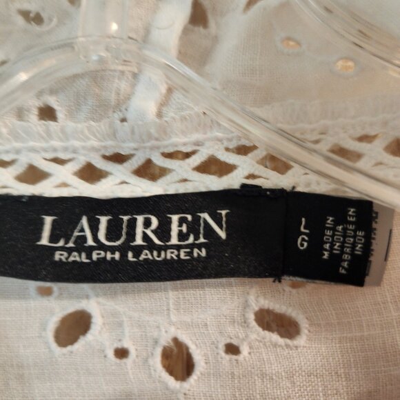 Lauren Ralph Lauren White Eyelet Open Front Jacket Cardigan Women’s Large - Picture 2 of 4
